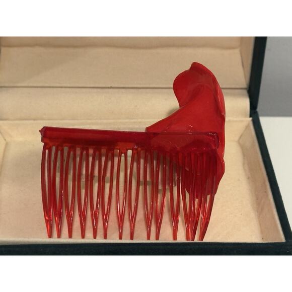 Vintage HAIR COMB Bright Red BAKELITE FLOWER Rockabilly - Picture 4 of 4